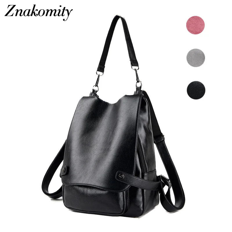 Znakomity Women School backpack female leather Shoulder bag backpack black grey Fashion Daypack woman day back pack for women Znakomity Women School backpack female leather Shoulder bag backpack black grey Fashion Daypack woman day back pack for women