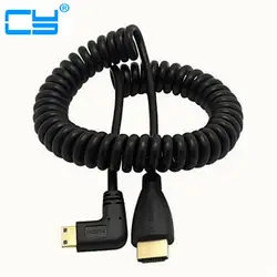 Бесплатная доставка HDMI к прямым углом Mini HDMI весна curl гибкий кабель V1.4 DSLR 0.5 м/2 м