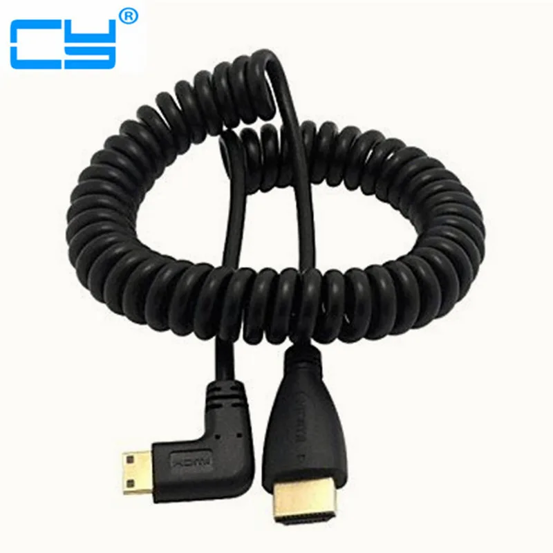 Free shipping HDMI to Right Angle Mini HDMI Spring Curl Flexible Cable