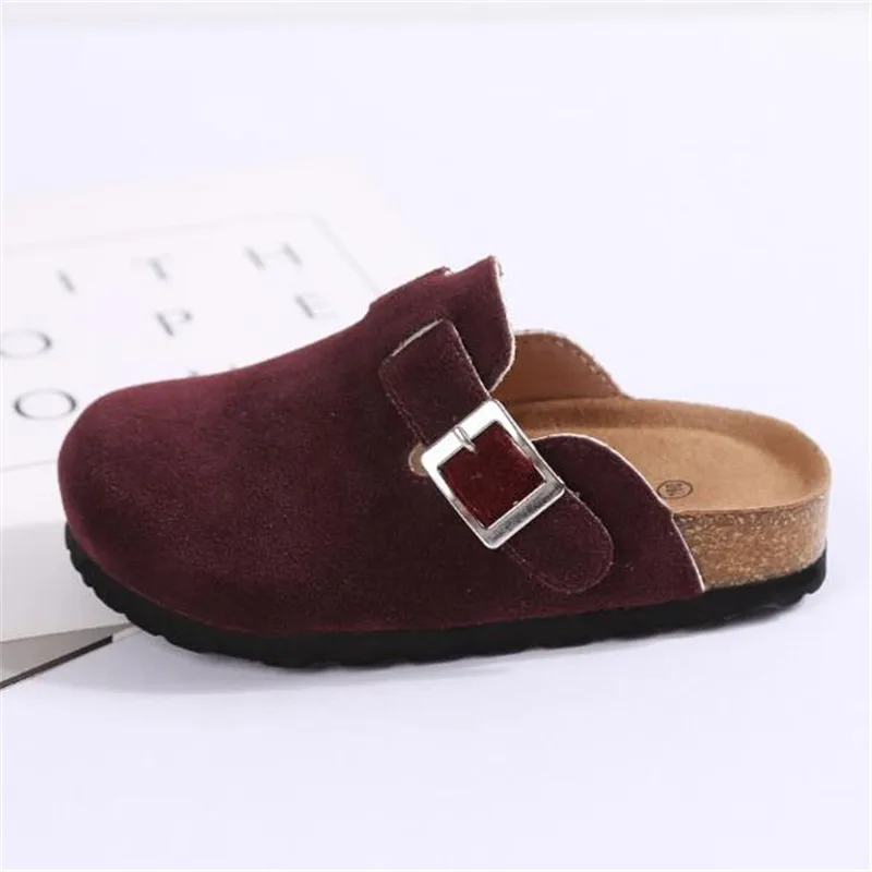 New Summer Casual Slippers Children Flat Heels Baotou Beach Shoes Baby Toddler Nubuck Leather Slides Kids Sandals 041 - Цвет: Бордовый