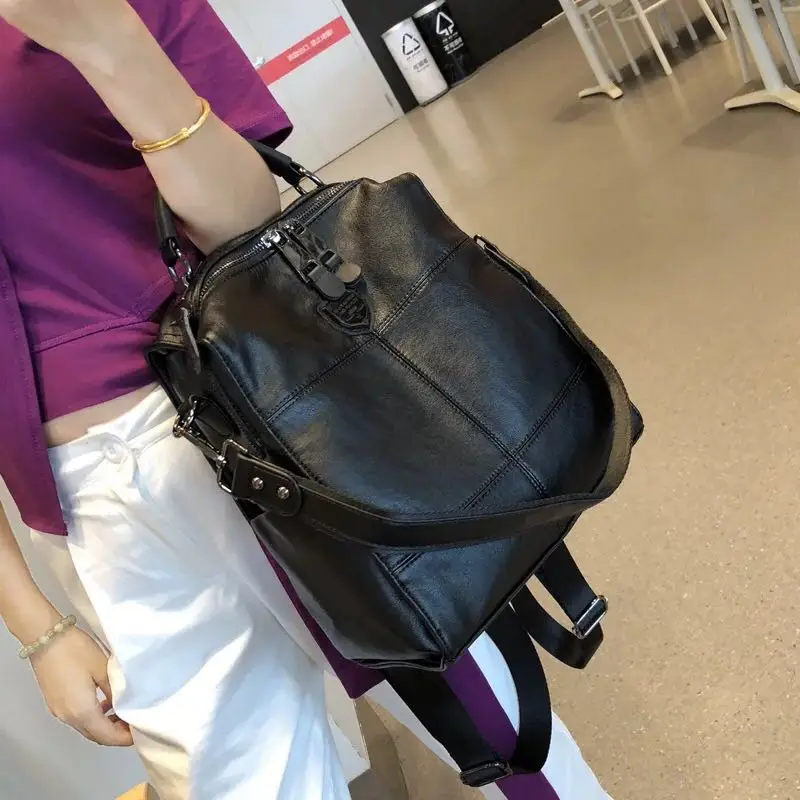 2019 retro backpack female brand leather women's backpack large capacity student bag girls casual shoulder bag female Stylish Backpacks