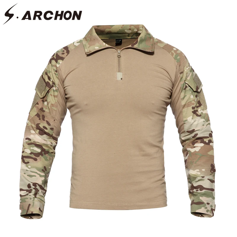

S.ARCHON Autumn New Tactical T-shirt Men Long Sleeve Camouflage Us Army Special Force Shirt City Military Clothes Tactical Shirt