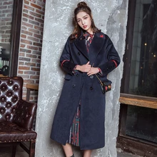 Зимнее пальто средней длины в стиле милитари в стиле «epaulette»; свободное двубортное шерстяное пальто с хлопковой подкладкой