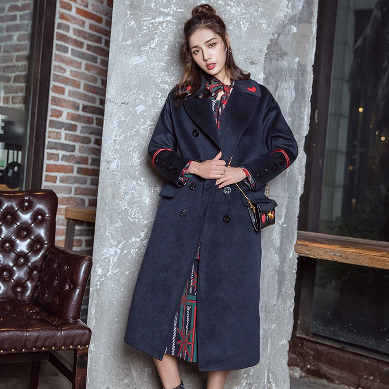

USSR Style Winter medium-long military style epaulette over knee overcoat loose double breasted woolen outerwear cotton-padded