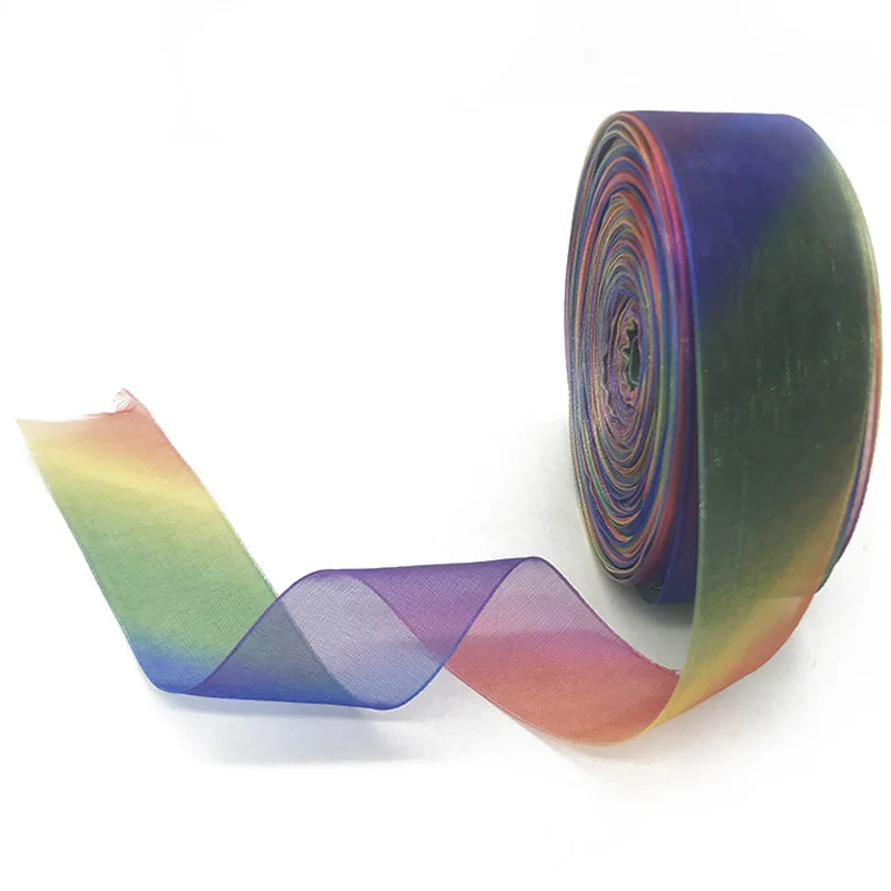 

1" 25mm Rainbow Color Organza Ribbon 10yards, DIY Handmade Materials, Wedding Christmas Party Gift Wrapping