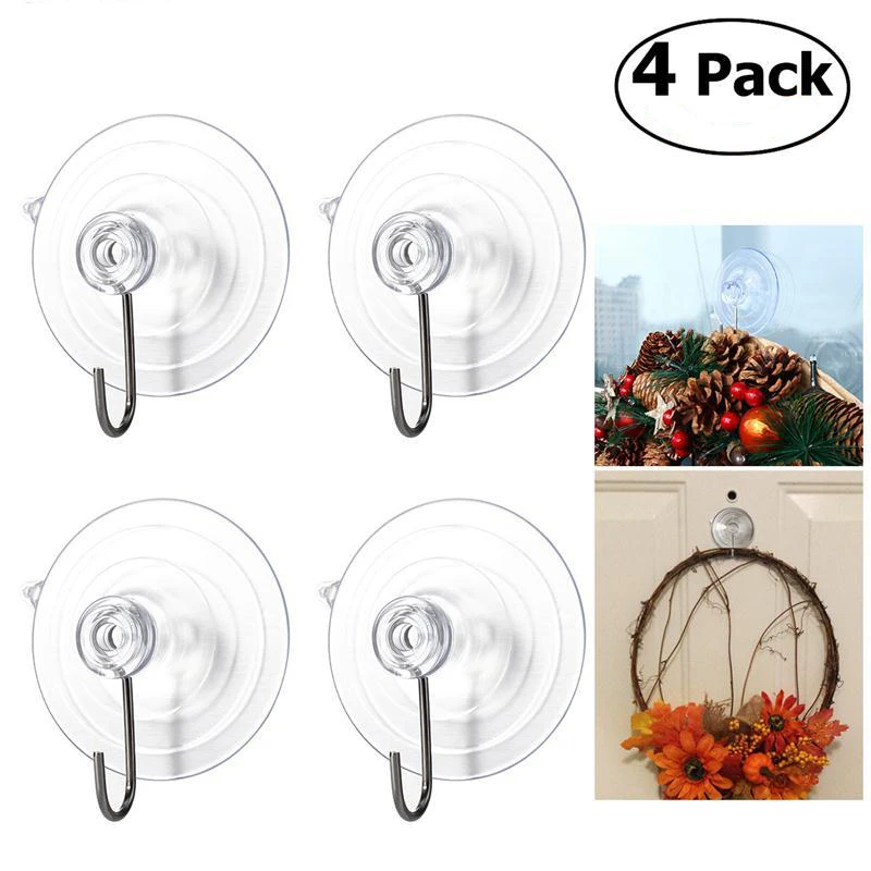 

4pcs Wreath Holders Super Absorption Suction Hangers Hooks Kitchen Bathroom Suction Cup Sucker Accessorie
