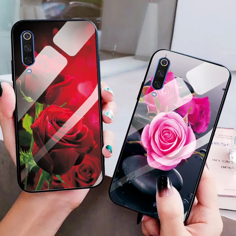 Для Xiaomi mi 9 SE большая красная роза стеклянный чехол для 9T PC задние Чехлы Pro