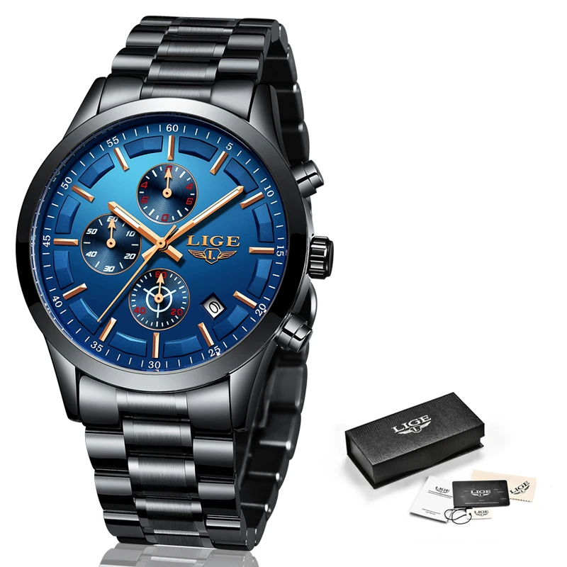 Relogio New Watch Men LIGE Men Fashion Luxury All Steel Strap Waterproof Quartz Watch For Men's Sport's Watch Reloj Hombre+Box