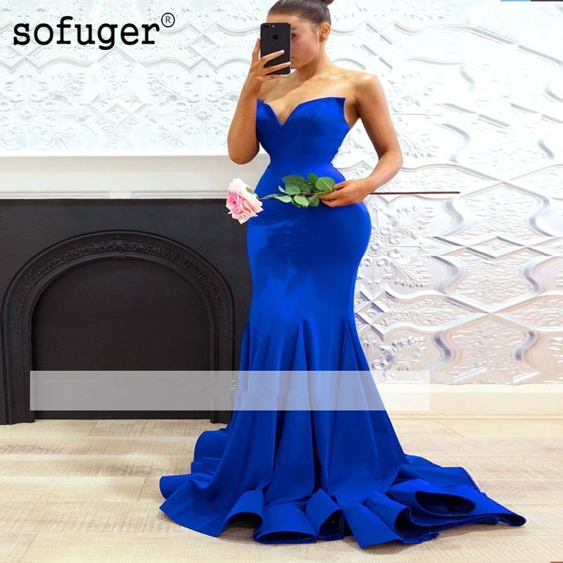 

Royal Blue 2019 Mermaid V-neck 2019 Women Evening Party Dress Elegant Plus Size Robe De Soiree Sofuge Vestidos De Fiesta De