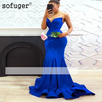 

Simple Royal Blue Mermaid V-neck Evening Dress Elegant Plus Size Robe De Soiree Sofuge Vestidos De Fiesta Formal Party