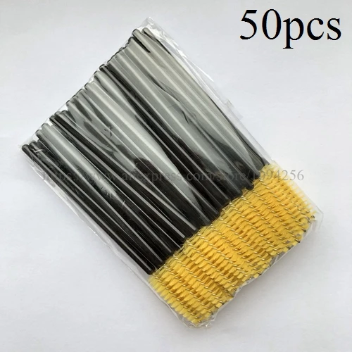 Black to Yellow 50/100 шт одноразовые цветные ресницы кисти Пластик ручка тушь, губная помада, аппликатор для ресниц наращивание макияжа инструмент - Handle Color: Black to Yellow