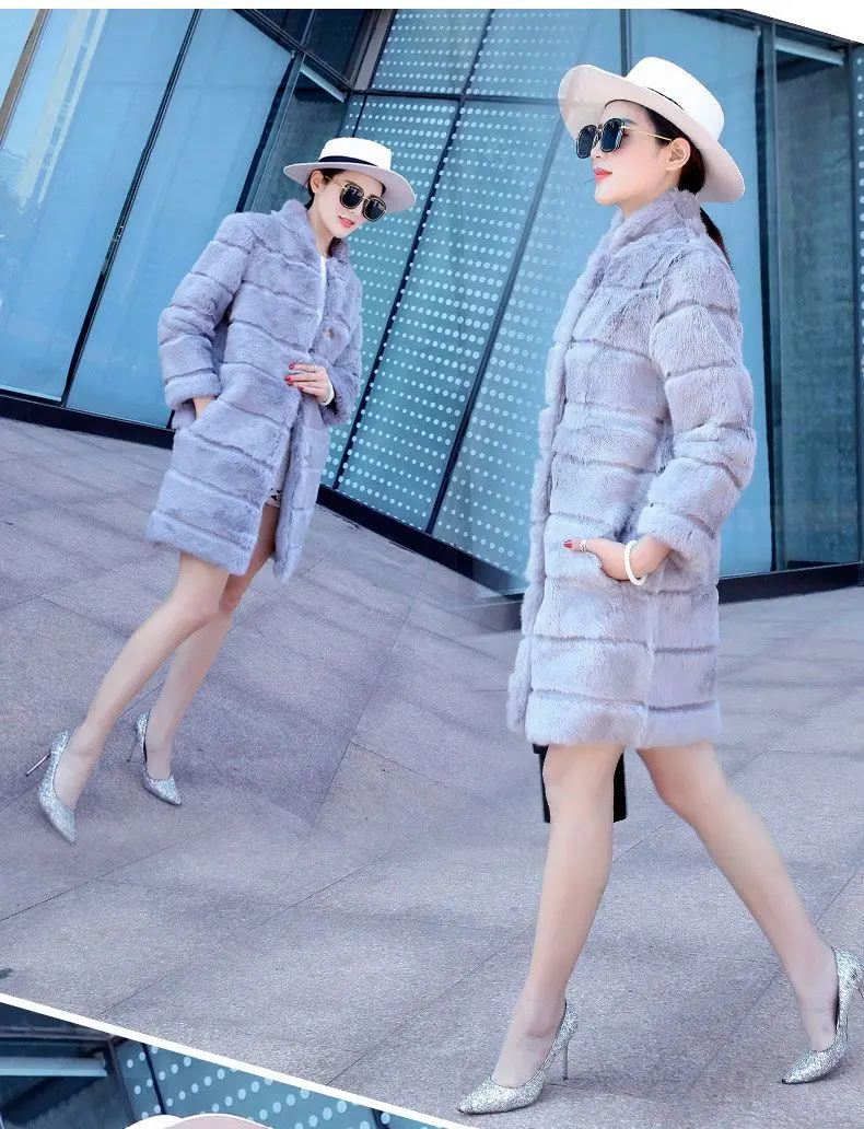 2018 المرأة الحقيقي الفراء أرنب معاطف الأسود فام الشتاء طويل دافئ سترة الوقوف طوق روسيا نمط نوعية جيدة الفراء أبلى الملابس