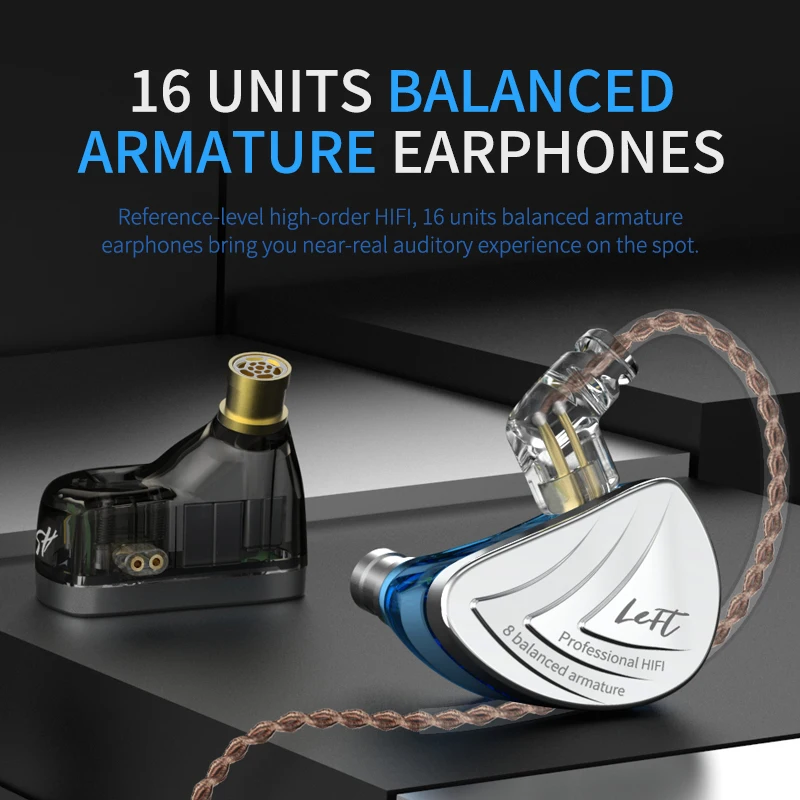  KZ AS16 8BA Drivers In Ear Earphone 8 Balanced Armature HIFI Monitoring Earphone Headset With Detac