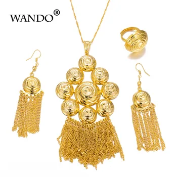 

WANDO Luxury Necklace/Earrings Jewelry Set For Women Girls Gold Color Elegant Arab/Ethiopian Bridal Wedding/Party Gifts WS40