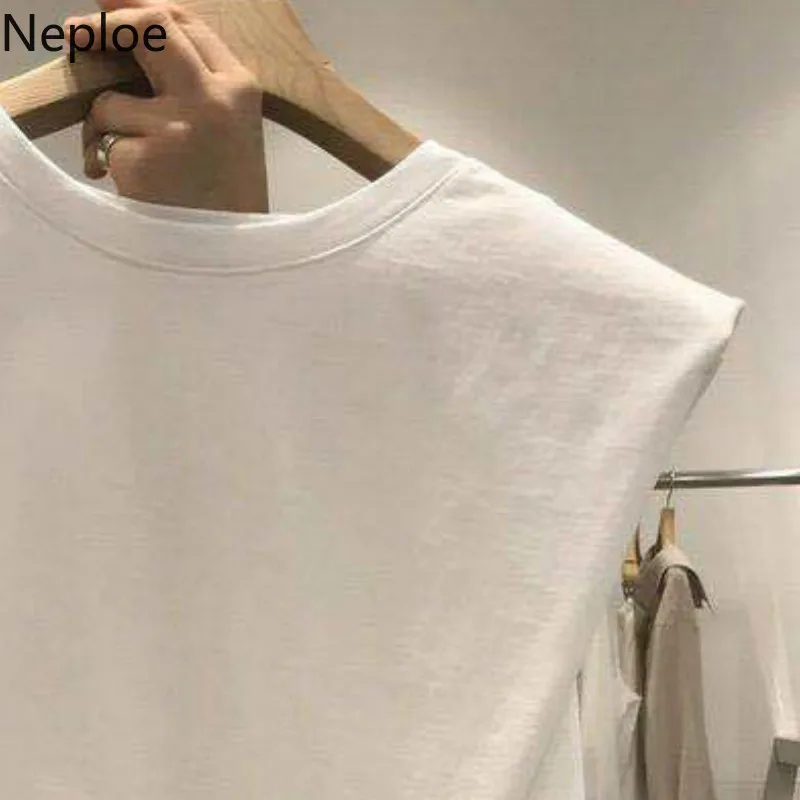 Neploe, корейские однотонные женские футболки, лето, новые футболки без рукавов с круглым вырезом, Свободные корейские Хлопковые женские топы 44943