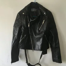 Распродажа Новые женские черные из натуральной кожи плюс размерные куртки женские Брендовые пальто из овчины с отворотом модная верхняя одежда