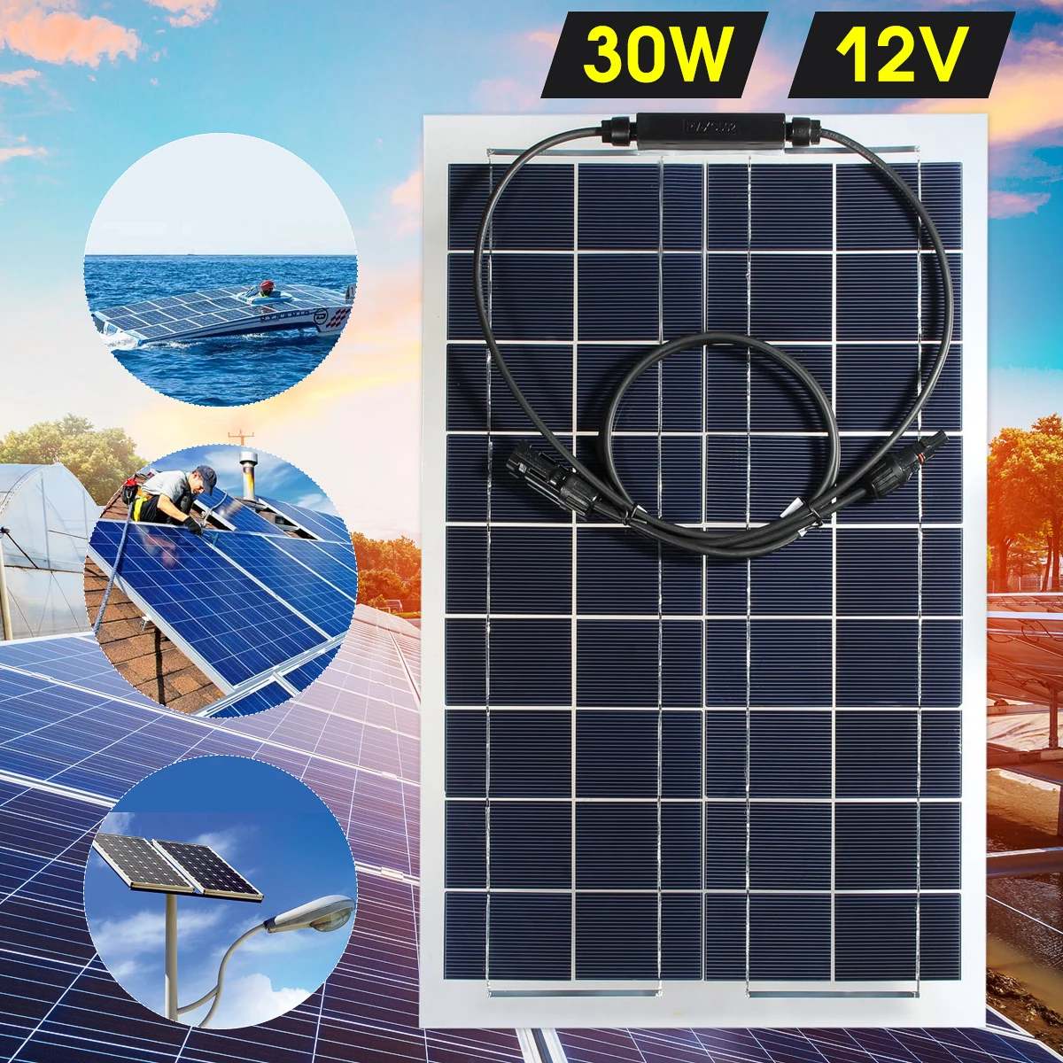 

LEORY Flexible Solar Panel Plate 12V 30W Solar Charger For Car Battery 12V Sunpower Monocrystalline Silicon Cells Module Kit