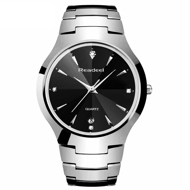 Relogio masculino Readeel люксовый бренд полный Вольфрам сталь аналоговый Дисплей Дата Мужские кварцевые часы бизнес часы мужские часы - Цвет: Tungsten Steel
