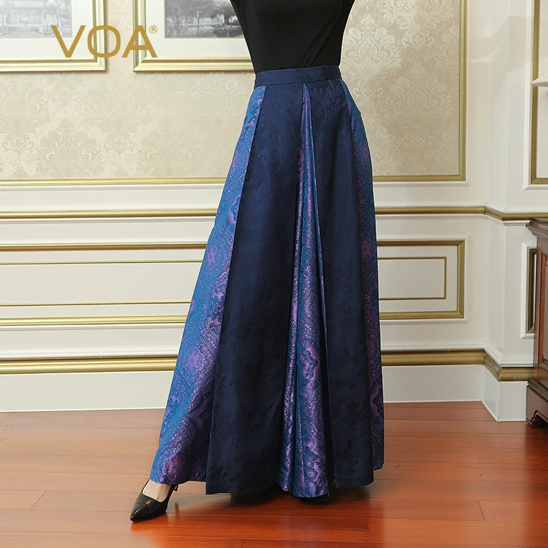 

VOA Plus Size Loose Palazzo Pants Purple Wide Leg Pants Silk Women Long Skirt Pants Vintage High Waist Trouser Fall KLA00701