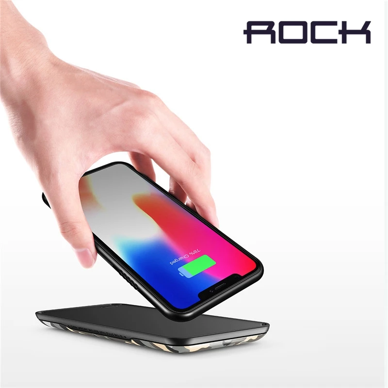 Beste QI 5000 mah Draadloze Power Bank Case voor iphone X ROCK Ultra Slim Externe Backup Battery Charger Case voor iphone X powerbank
