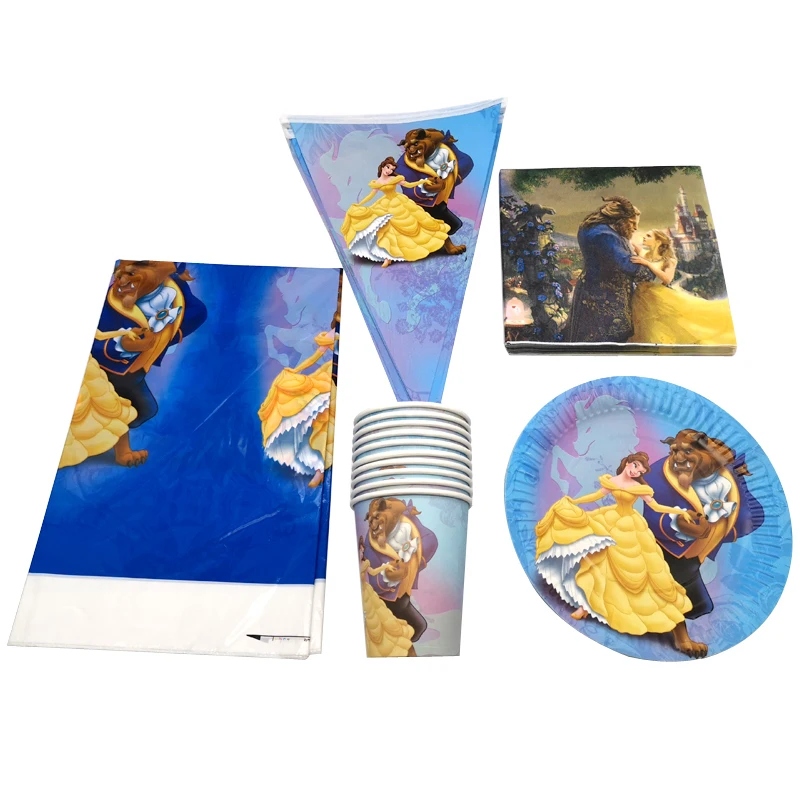 

51PCS Girls Favors Beauty Beast Theme Cups Plates Decorate Tablecloth Birthday Party Napkins Baby Shower Banner Events Tableware