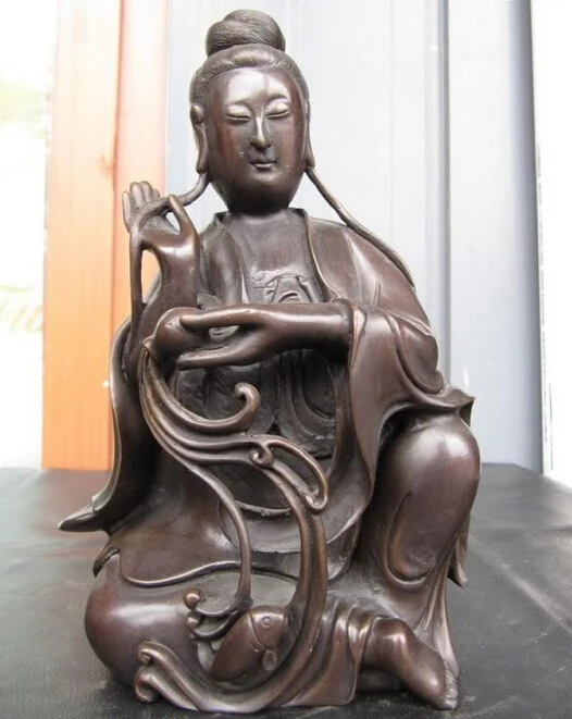 

Collectible bronze S2386 10"Chinese Buddhism Pure Bronze Statue of Bodhisattva Kwan-Yin Guan Yin Statue B0403
