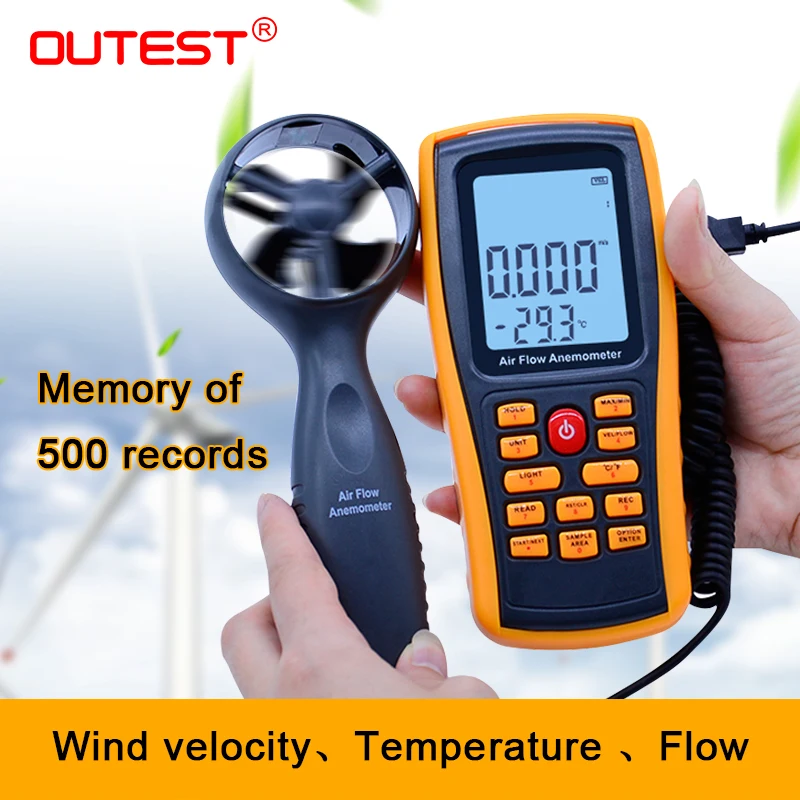 

OUTEST 0-45M/S Digital Anemometer Wind Speed Meter Air Volume Ambient Temperature Tester With USB Interface GM8902