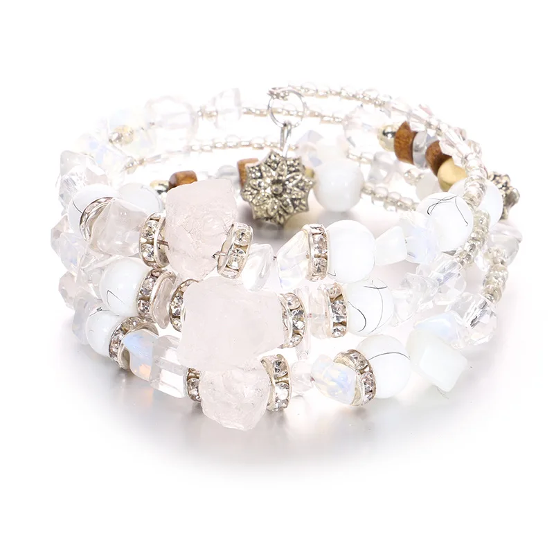

Women Jewelry Bracelets Bohemian Multilayer Natural Stone Crystal Rhinestone Beaded Beach Alloy Charms Bracelet