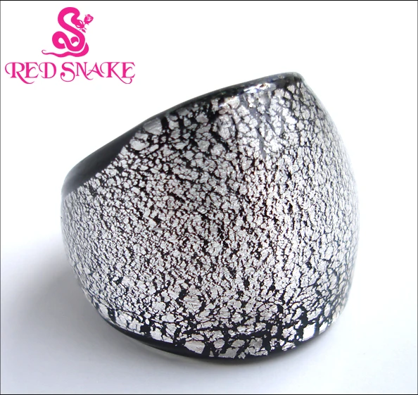 

RED SNAKE Fashion Ring Handmade Black and Silver Foil Spot Murano Glass Rings