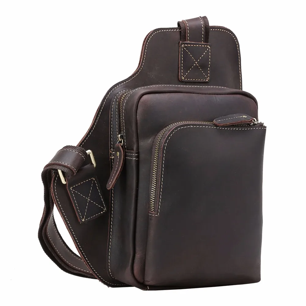 

TIDING Crazy Horse Genuine Leather Shoulder Pack Cross body Bag Clutch Mini with Headphone Hole For Men Women 3178