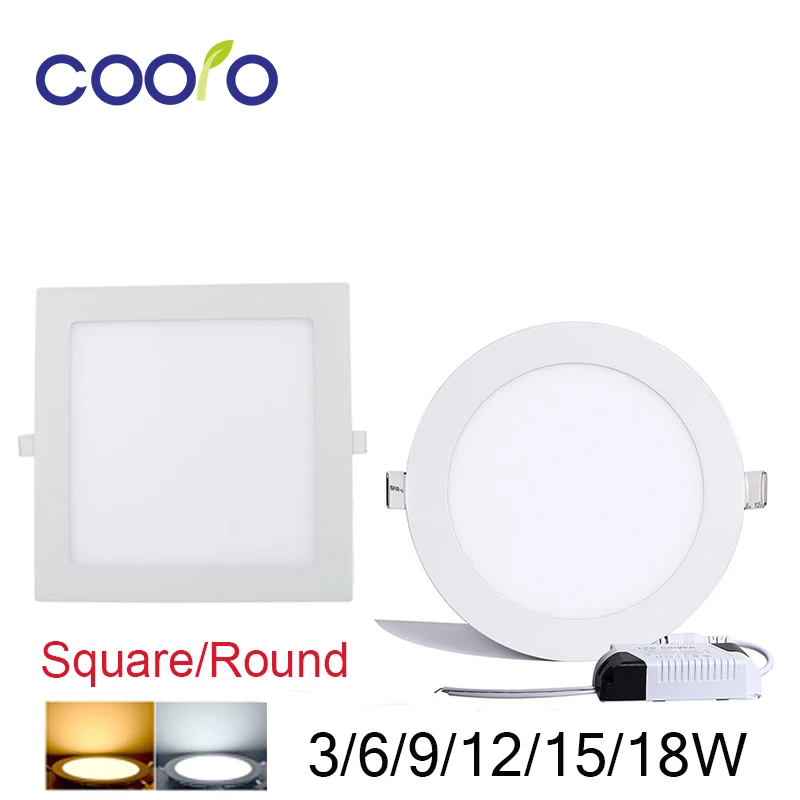 

Led Panel Downlight Ultra Thin3w 6w 9w 12w 15w 18w Round/Square LED Ceiling Recessed Light AC110-240V LED Panel Light SMD2835