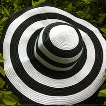 Новая мода Хепберн ветер черная белая полосатая летняя шляпа от солнца красивая женская Соломенная пляжная шляпа с большими полями