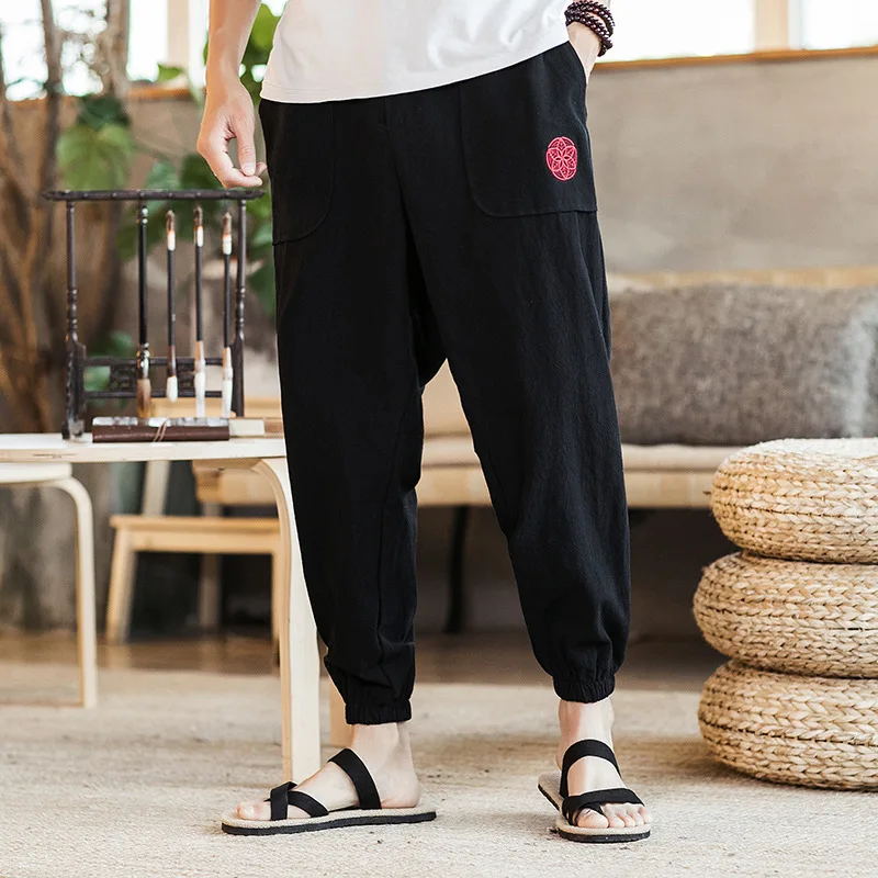 

Chinese style men's harem pants Tang suit linen loose casual large size fat lantern pants radish feet pants summer