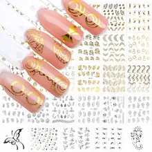 30 шт./компл. ногтей Стикеры цвета: золотистый, Серебристый Бабочка наклейки переводятся при помощи воды паук дизайн ползунков плоской задней стороной для украшения ногтей инструменты ZJT3035