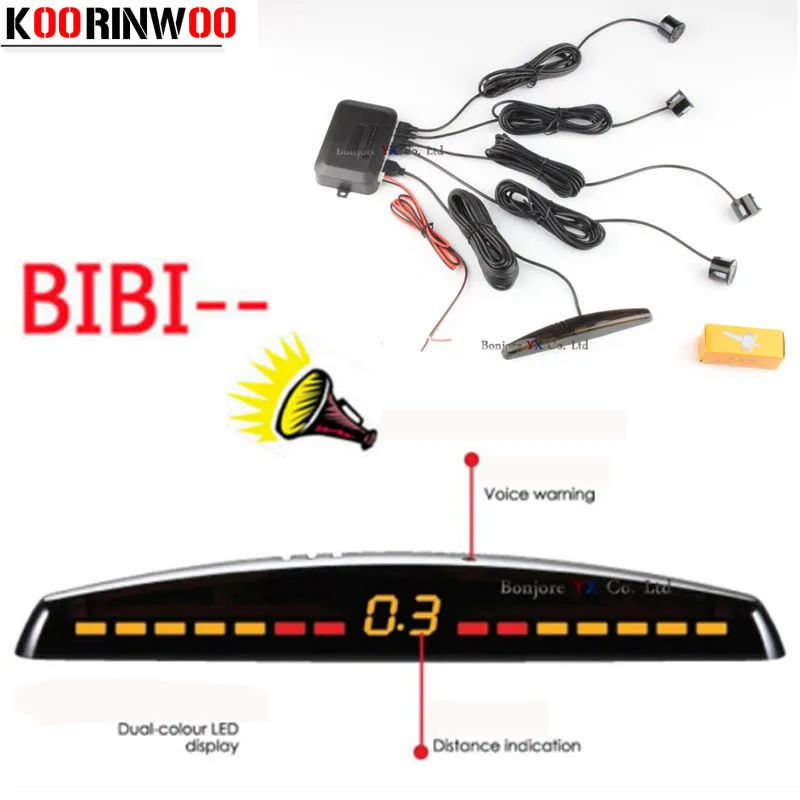 KOORINWOO LED display Car Parking Sensors 4 Radars Automobile Jalousie Parkmaster Car-detector Parktronic Alarm Black white Grey KOORINWOO LED display Car Parking Sensors 4 Radars Automobile Jalousie Parkmaster Car-detector Parktronic Alarm Black white Grey