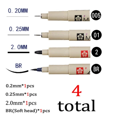 4 шт Сакура пигма микрон иглы для рисования эскиз мультфильм archival чернила гелевая ручка steriey графический дизайн ручка анимация искусство - Цвет: C