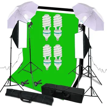 

Photo Studio Kit 6 x 9 ft. Green White Black Muslin Backdrop Screen & Supporting System