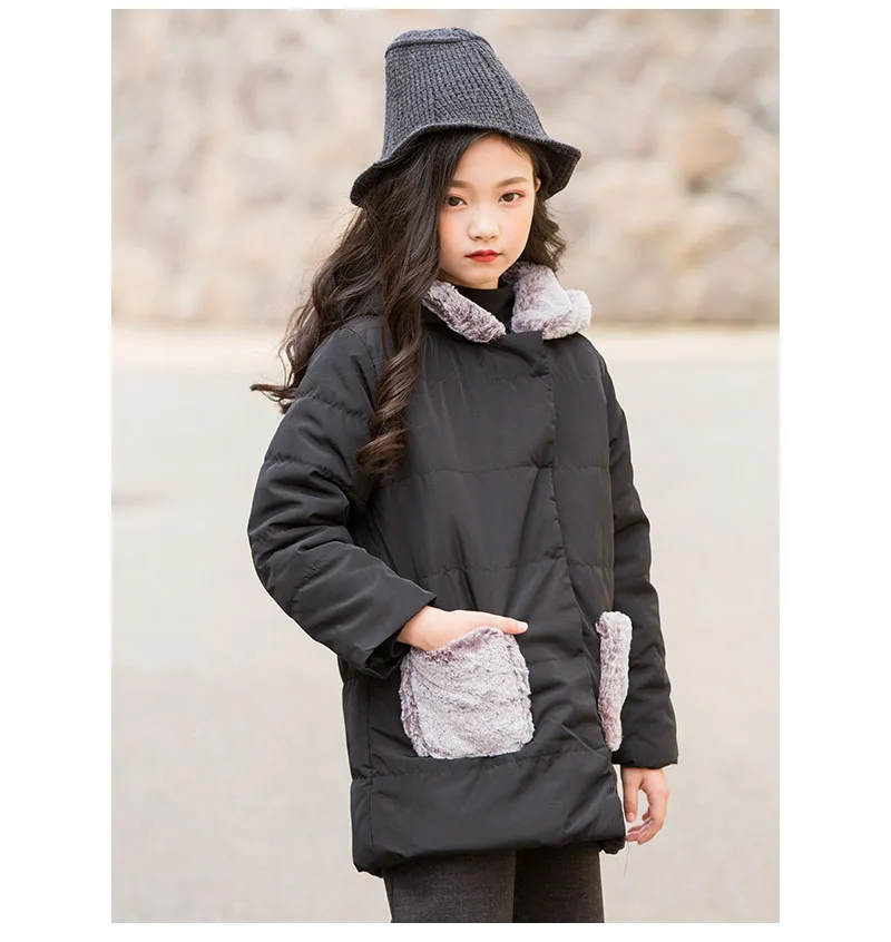 fleece hooded warm coats and jackets kids winter tops for teenage girls outerwear clothing children patchwork pockets warm coats (5)