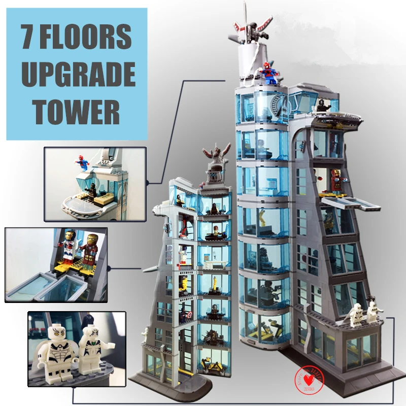 

New Upgraded Version SuperHeroes ironman marvel Avenger Tower fit Avengers gift Building Block Bricks boy kid gift Toy