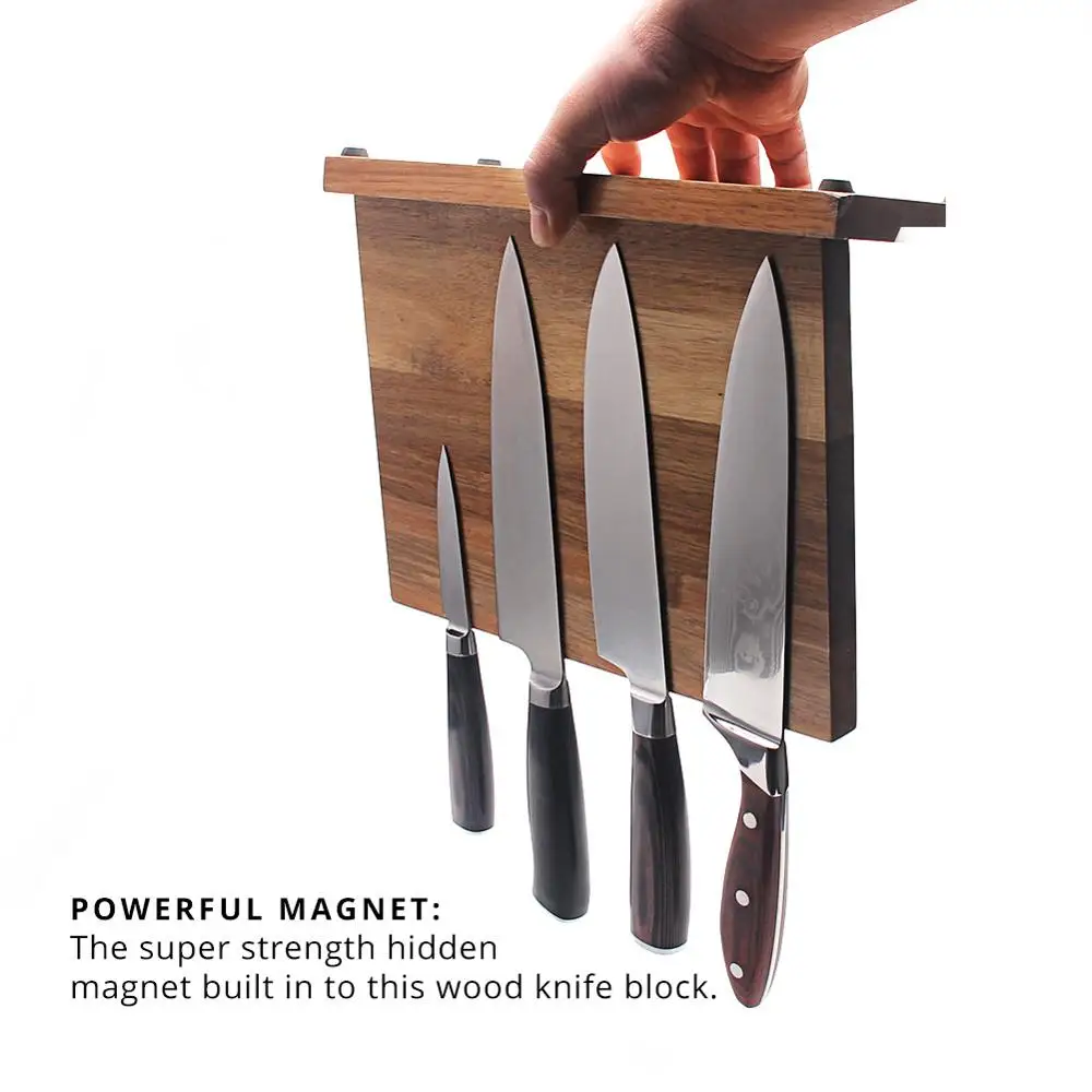 Акация деревянная Магнитная Ножи блок держатель, универсальная подставка без ножи для кухни