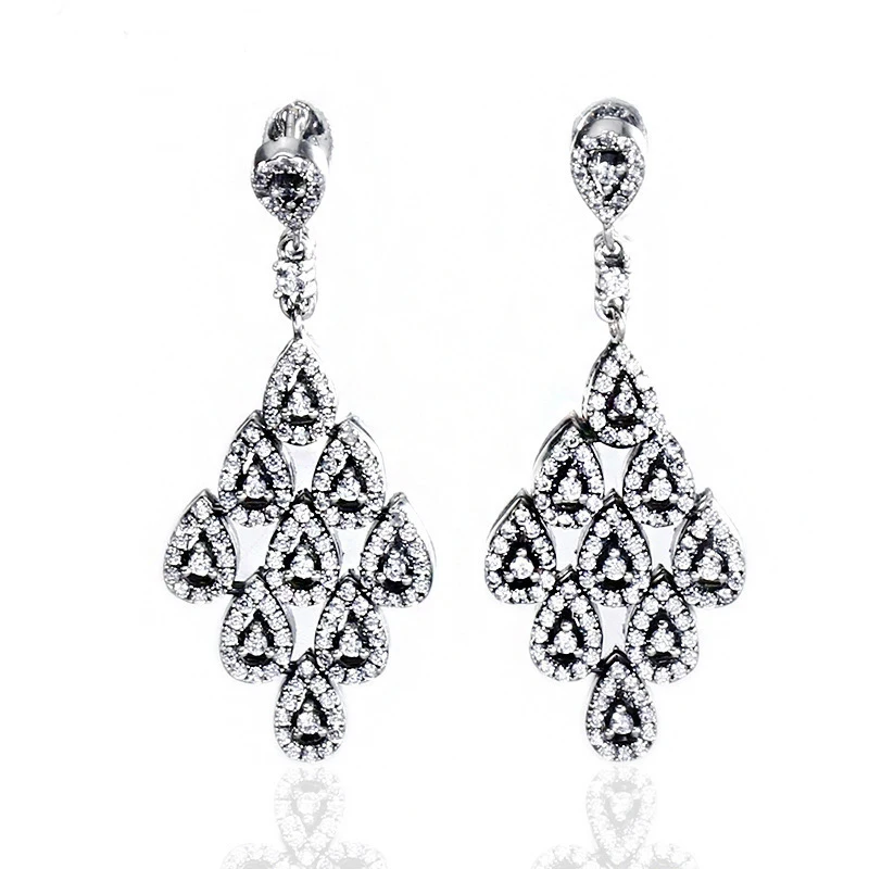 

2017 Fall New Authentic 925 Sterling Silver Water drops With Zircon Drop Earrings Compatible with pan Jewelry For Women