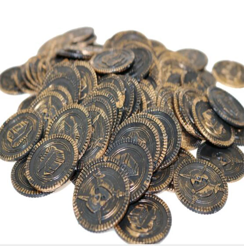 

Freeship Antique color 100x plastic pirate treasure skeleton crossbone coins props toys for kids Birthday party favors cosplay