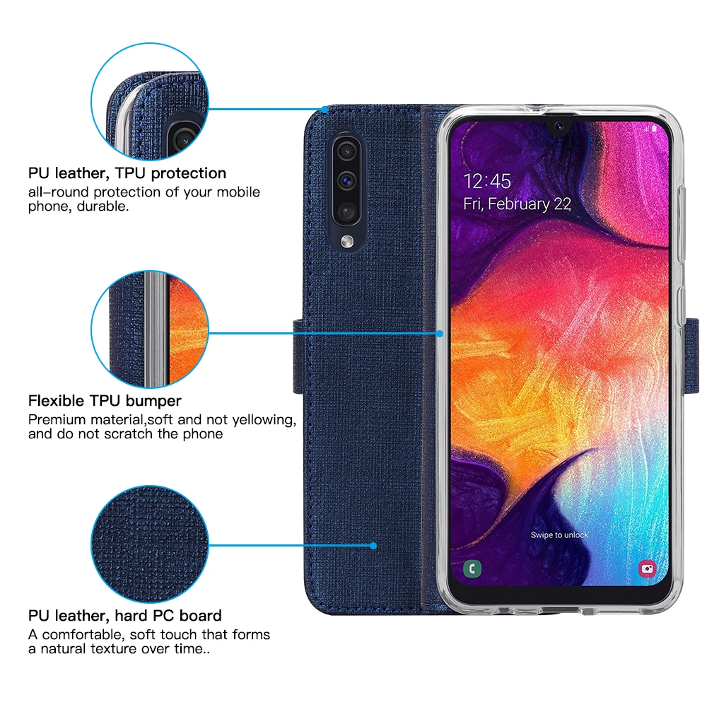 Vintage Leather Flip Cover For Samsung Galaxy A50 Wallet Card Pocket Stand Magnet Book Cover for Samsung Galaxy A50