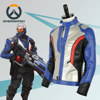 

OW Over and Watch Soldier:76 PU Leather Cosplay Costume Jacket Only Custom Size Adult Halloween Carnival Christmas