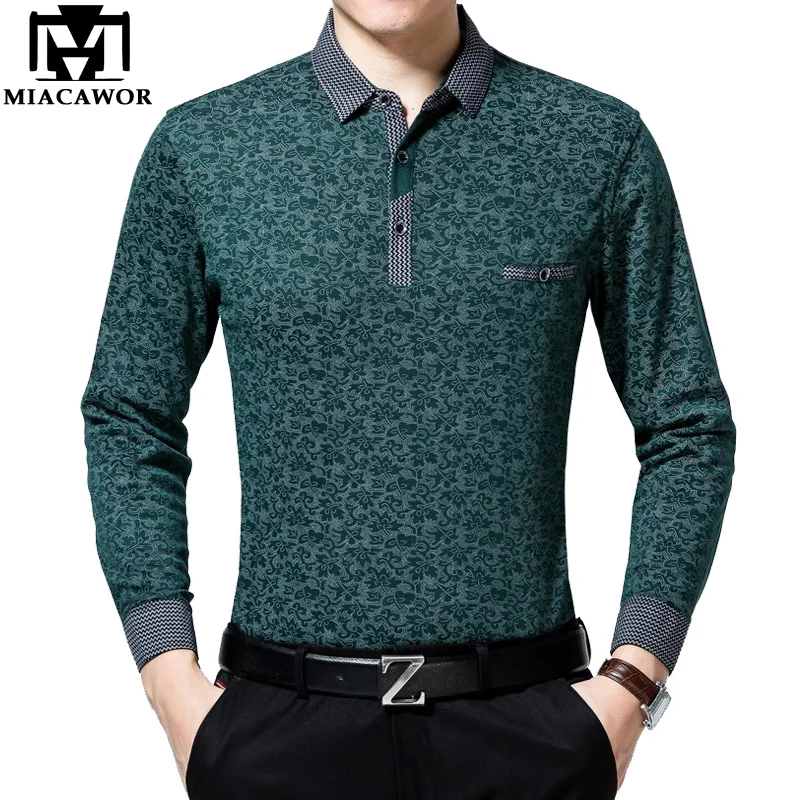 MIACAWOR New Brand Men Polo Fashion Print Shirt Me Casual Camisa Masculina Spring Long sleeve Tops Tees T693 | Мужская одежда