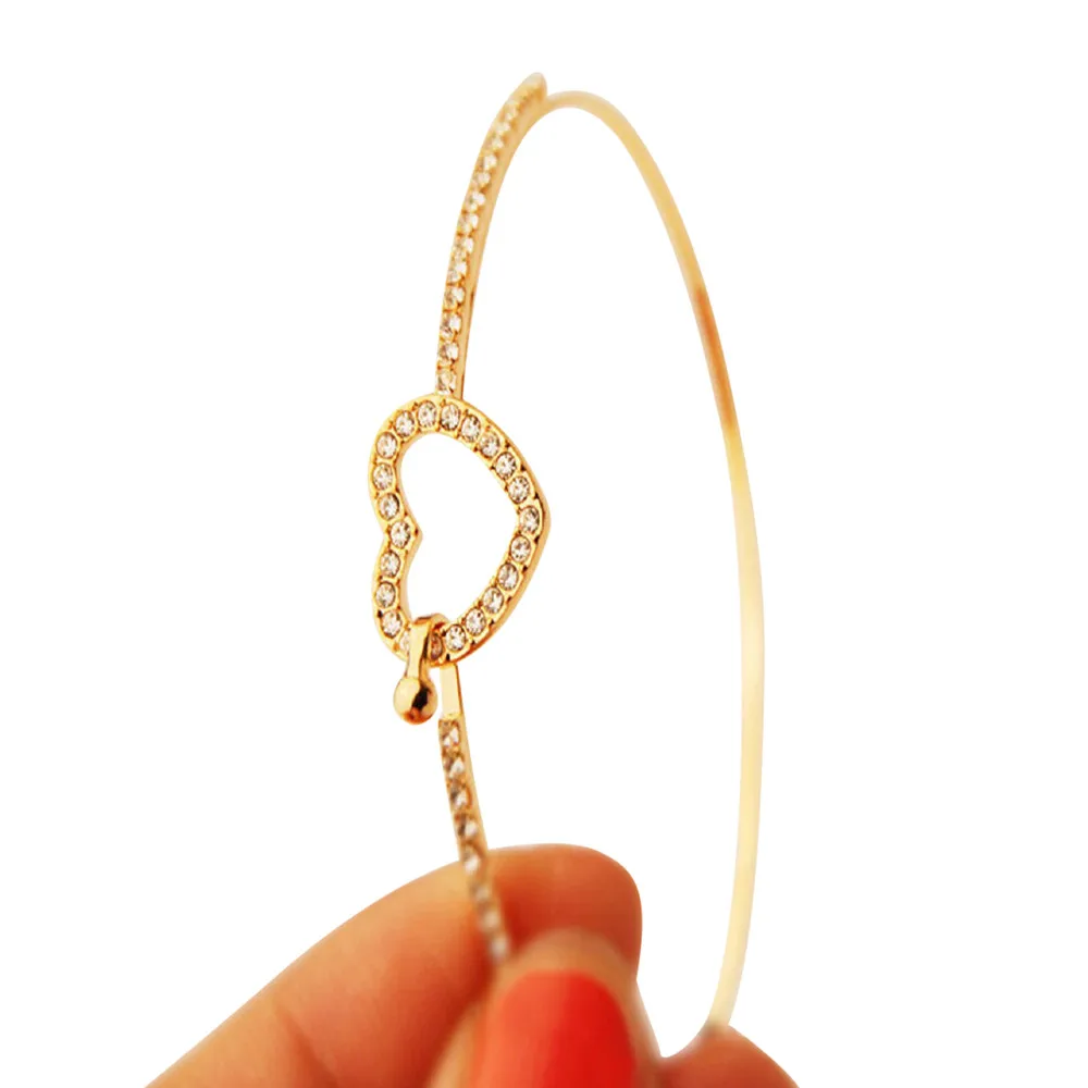 

Stylish Jewelry Two style Hot Girl Simple Love Heart Rhinestone Open Bangle Bracelet Popular Charm bracelets femme manchette dsp
