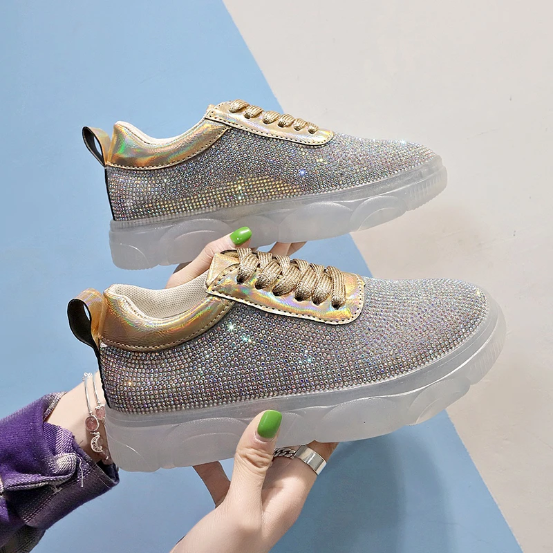 

new Lace-Up Cross-tied PU Crystal spring Rubber 2019 Basic fashion Casual Round Toe transparet women flat leather woman shoes
