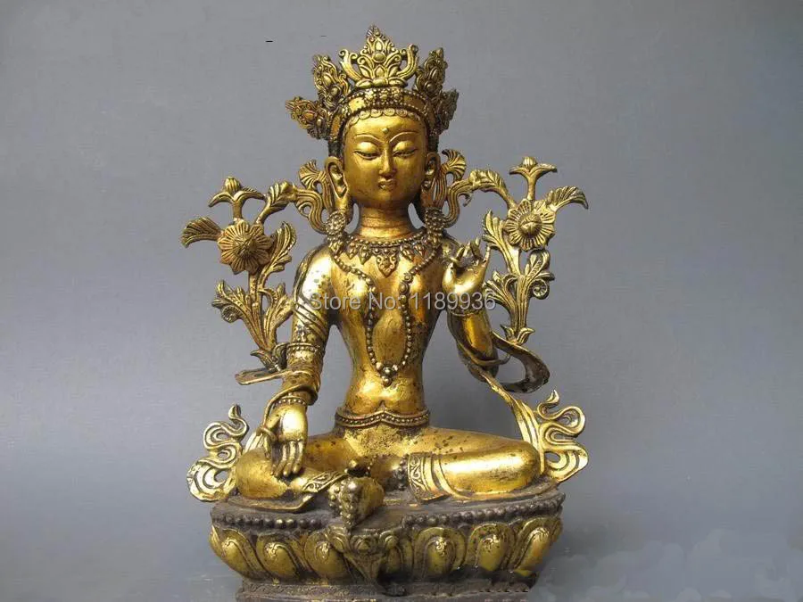 

15"China Tibet Classic Monastery Bronze Gild TaRa Guan Yin Buddha Statue