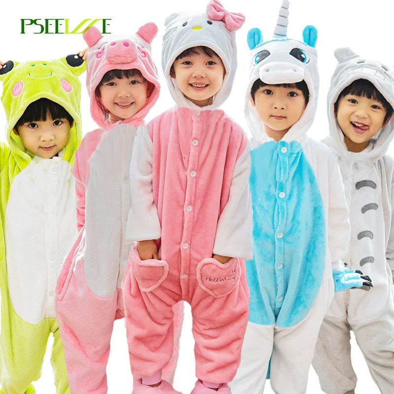 Kopen Cosplay Kigurumi onesie kids Flanellen kinderen pyjama set Pikachu Totoro eenhoorn panda pyjama voor jongens meisje nachtkleding 4y 12y