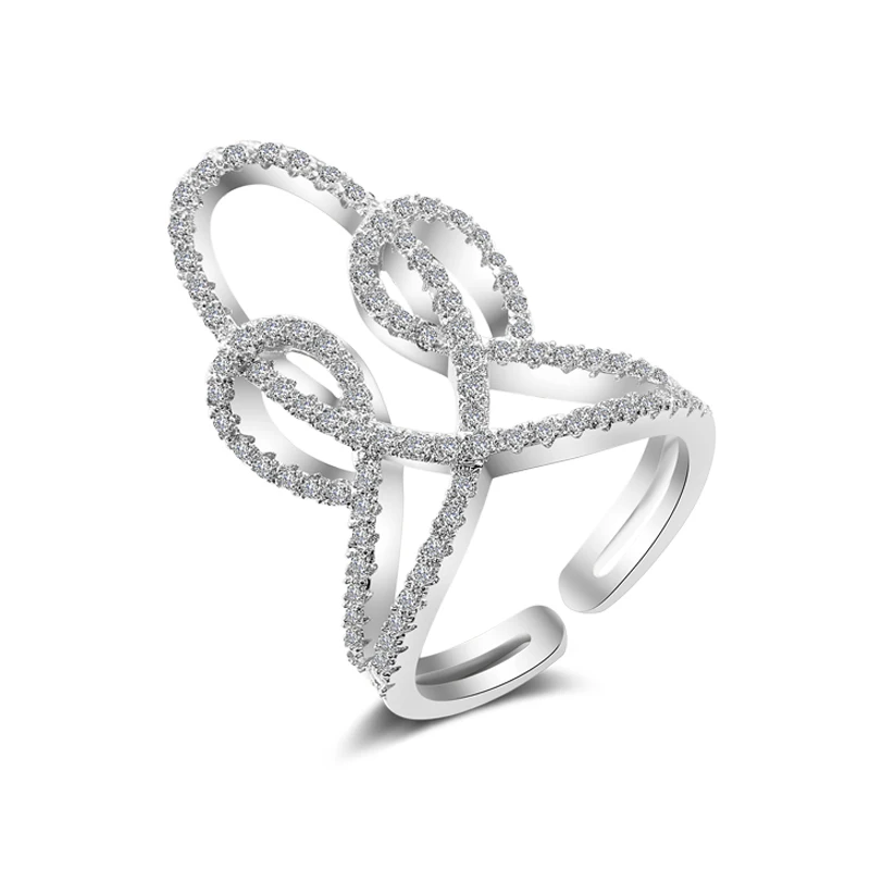 Popular Modyle Letter X Shape Ring For Women Adjustable Micro Paved Zirconia Cross Ring Party Jewelry Anel
